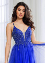 Lace-up tulle evening gown in Palace Blue