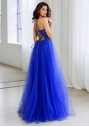 Lace-up tulle evening gown in Palace Blue