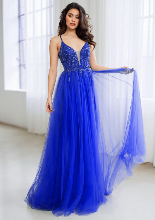 Abendkleid aus Tüll mit Rückenschnürung in Palace Blue