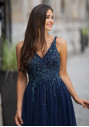 Abito da sera lungo fino a terra in Twilight Blue