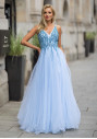 Floor-length evening dress in aqua blue