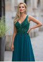 Abito da sera in chiffon con strass in verde mazzetto