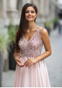 Chiffon Abendkleid mit Strass-Verzierungen in Pearl Pink