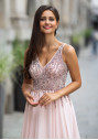 Chiffon evening dress with rhinestones in pearl pink