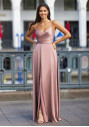 Evening dress made of satin in shining cappuccino