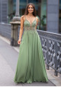 Robe de soirée fluide à strass vert menthe poivrée