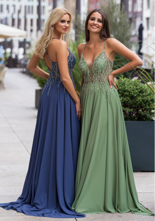 Flowing evening dress with rhinestones in peppermint green - Christian ...