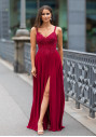 Flowing evening dress with rhinestone applications in Rio Red