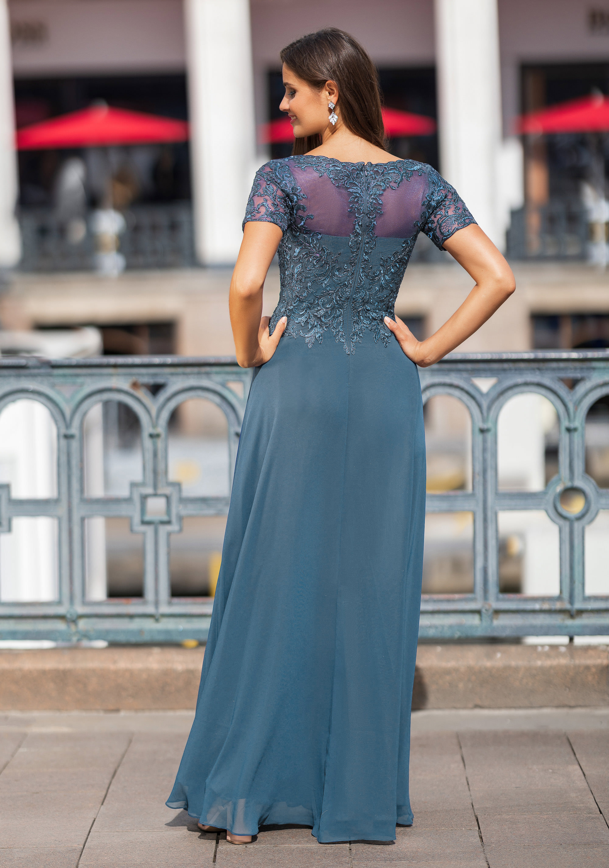 Vintage Spaghetti Strap V-neck Floral Butterfly Design Elegant Sheath Chiffon Evening Dress Prom Dress  DP6125