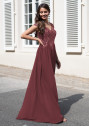 Chiffon evening dress with embroidery in Marsala Red