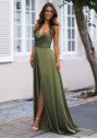Abendkleid aus Satin in Olive Green