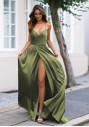 Abendkleid aus Satin in Olive Green