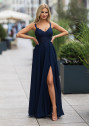 Flowing evening dress with rhinestone applications in twilight blue