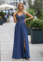 Robe de soirée fluide avec applications de strass en indigo vintage