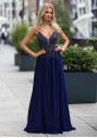 Flowing evening dress with rhinestones in Twilight Blue