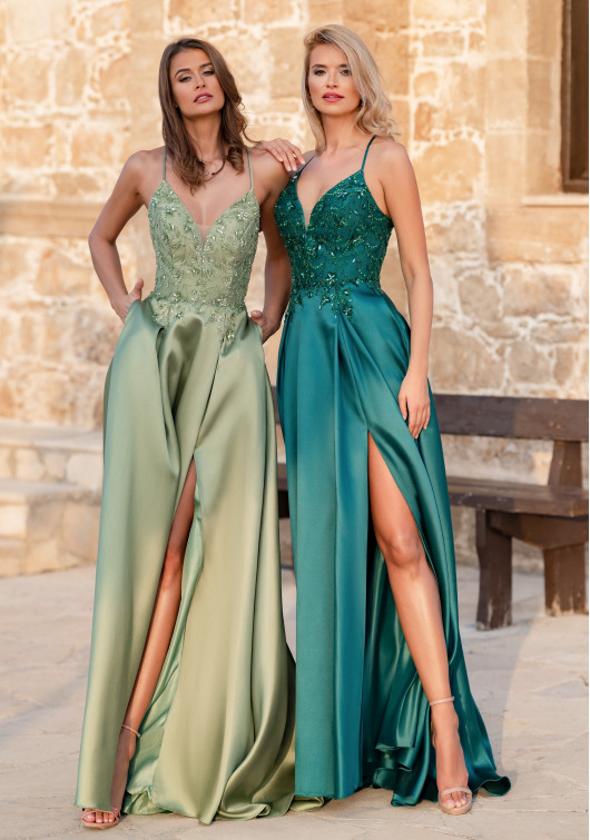 Mikado Evening Dress with Lace-up Back in Peppermint Green - Christian ...