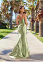 Satin evening dress in peppermint green