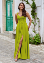 Flowing evening dress with rhinestone applications in kiwi green