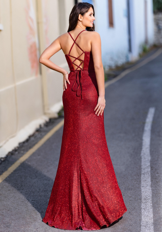 Sparkling evening dress in glitter red Christian Koehlert