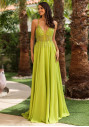 Robe de soirée fluide à strass vert kiwi