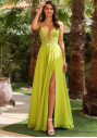 Evening dress with embroidery detailing in Kiwi Green
