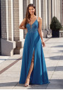 Evening dress with embroidery detailing in Malibu Blue