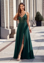 Evening dress with embroidered detailing in botanical green