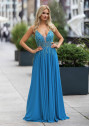 Flowing evening dress with rhinestones in Malibu Blue