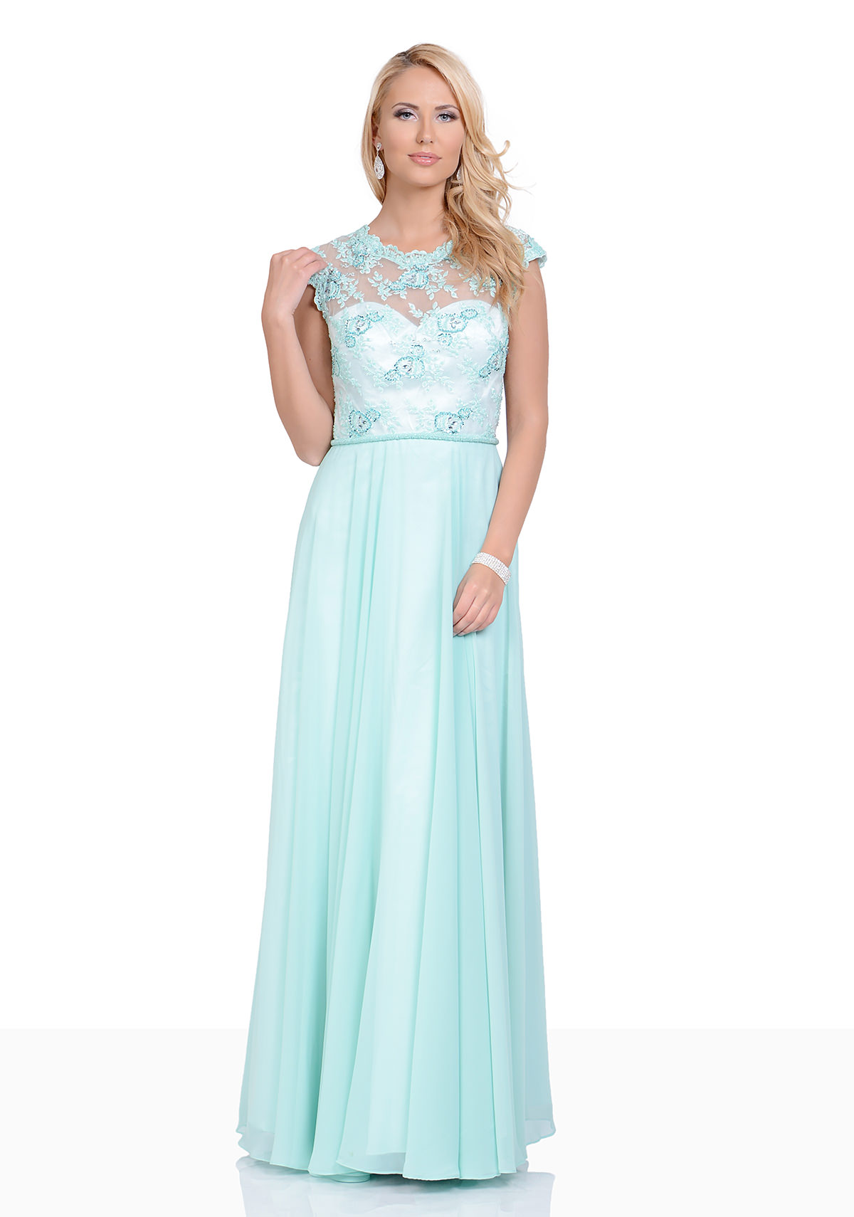 Mousseline de soie Robe de bal avec Strass Aqua Blue ...