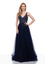 Abendkleid aus Tüll mit Strassbesatz in Twilight Blue