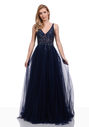 Evening dress made of tulle with rhinestones in Twilight Blue