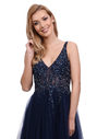 Abendkleid aus Tüll mit Strassbesatz in Twilight Blue