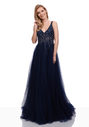 Abendkleid aus Tüll mit Strassbesatz in Twilight Blue