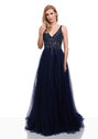Abendkleid aus Tüll mit Strassbesatz in Twilight Blue
