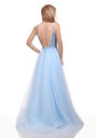 Evening dress made of tulle with rhinestones in aqua blue