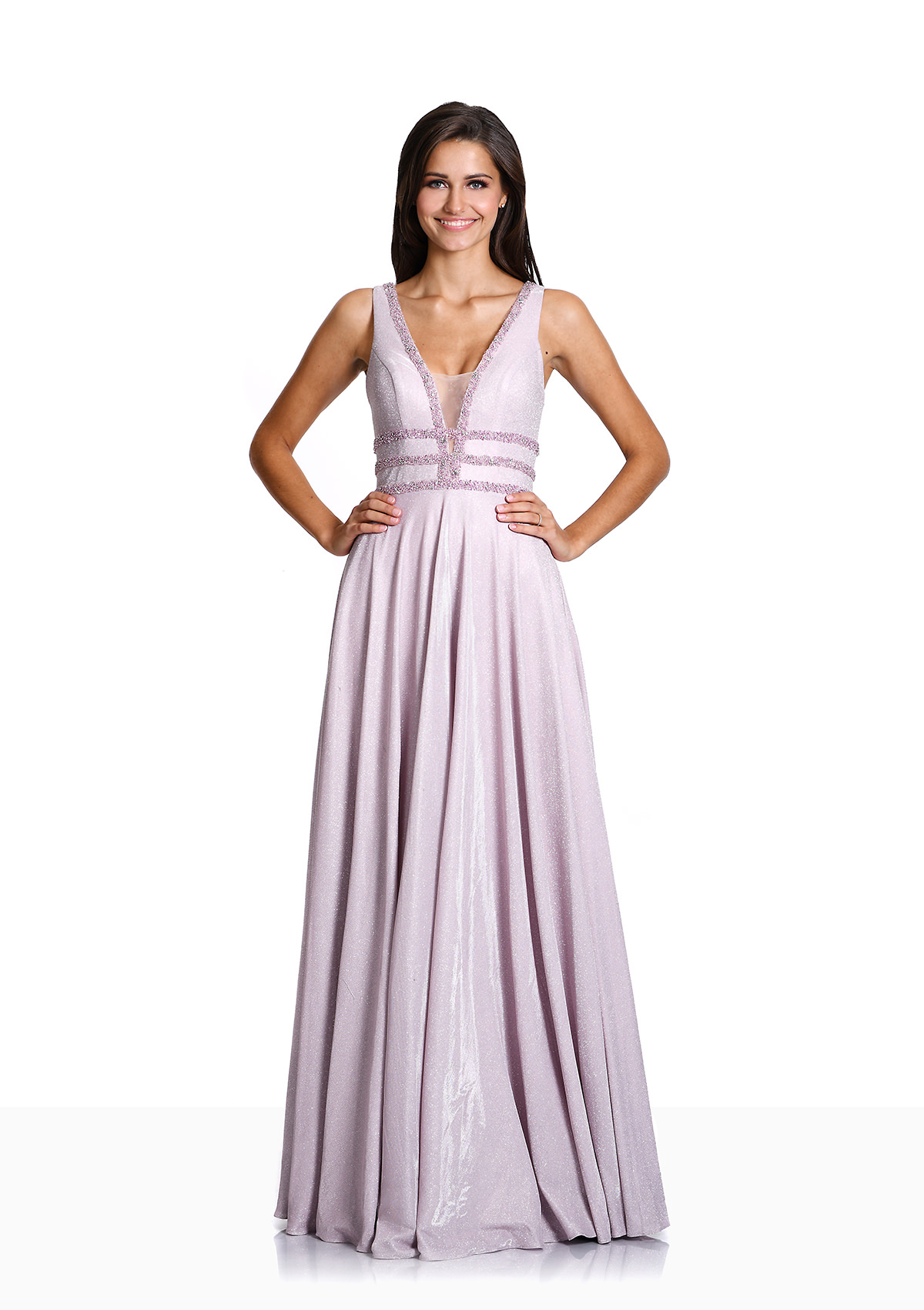 Glitter evening dress with rhinestone decoration in glitter pink